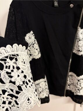 INC International Concepts Black Jacket with White Crochet Trim